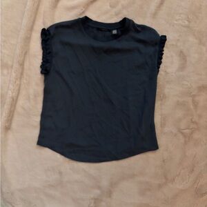 T Tahari Black Short Sleeve Top with Ruffle Detail